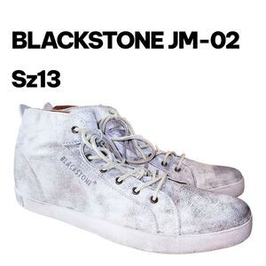 BLACKSTONE JM 02 Sz 13 Off White High Top Distressed Look Logo Sneakers Shoes